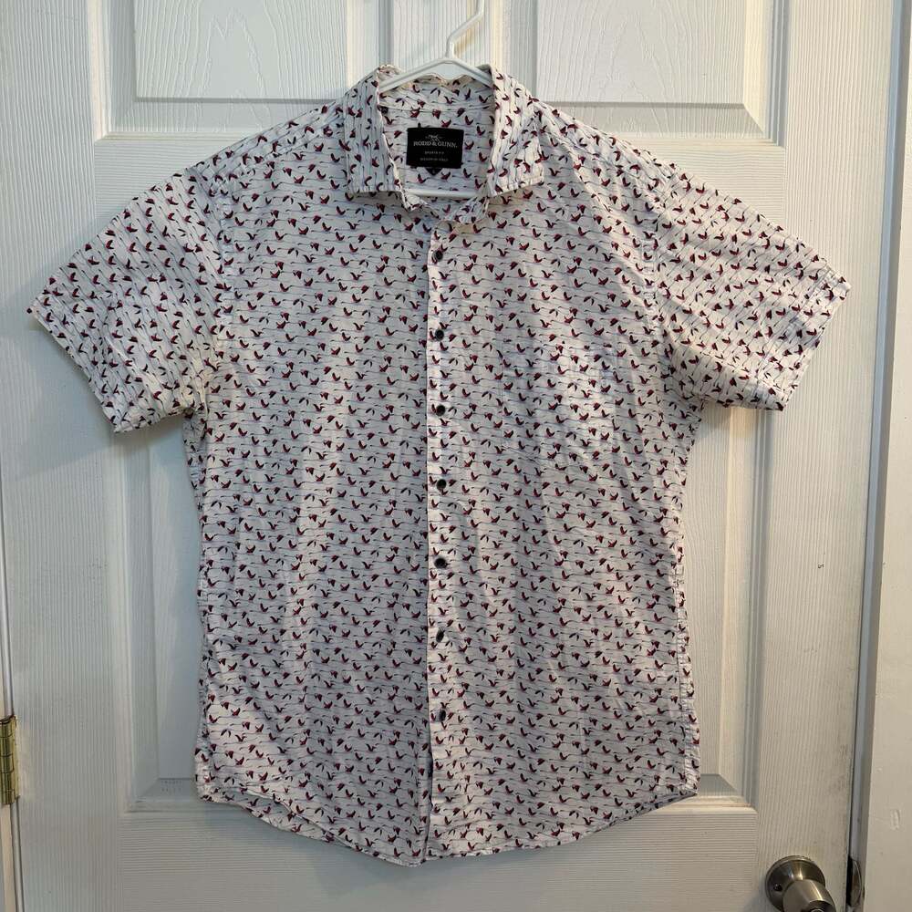 Rodd & Gunn Sports Fit Short Sleeve Button Down Shirt w Bird Print Size Large
